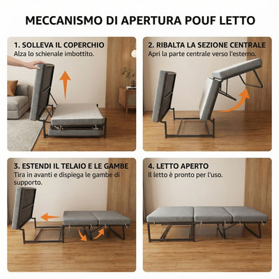 HAP - Pouf Letto apribile salvaspazio con comodo materasso h. 10cm