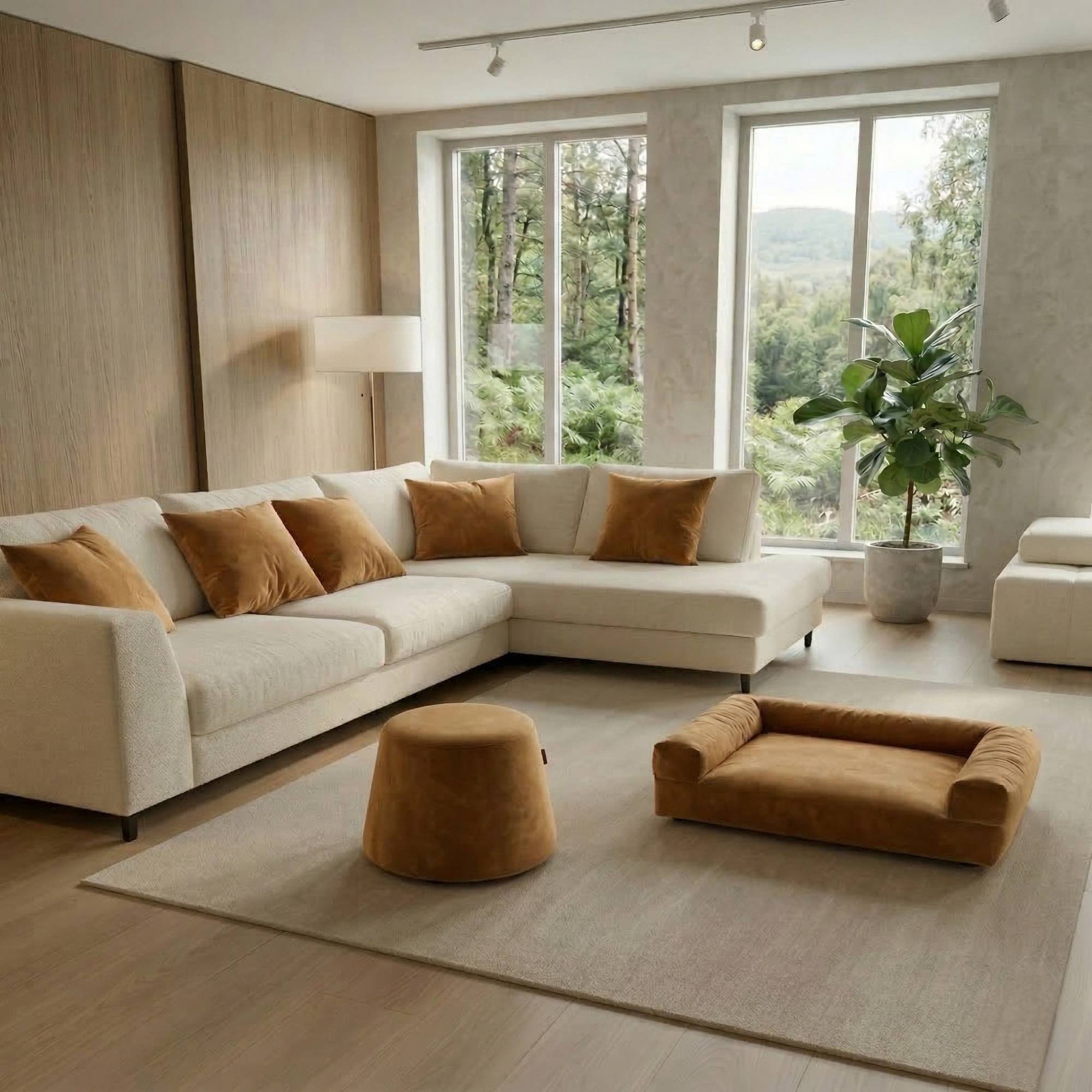 Ambiente arredato con dettagli col. Cognac
